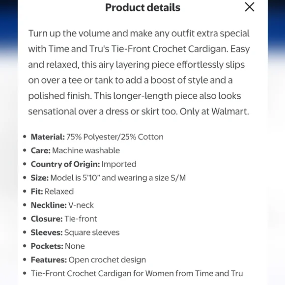 Time & Tru 3X Tie-Front Crochet Cardigan Black Bell Ruffle Sleeve Classic B-2299 - Picture 4 of 8